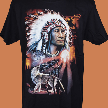 Koszulka indiańska motocyklowa Indianin z wilkiem